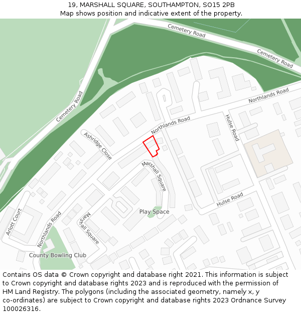 19, MARSHALL SQUARE, SOUTHAMPTON, SO15 2PB: Location map and indicative extent of plot