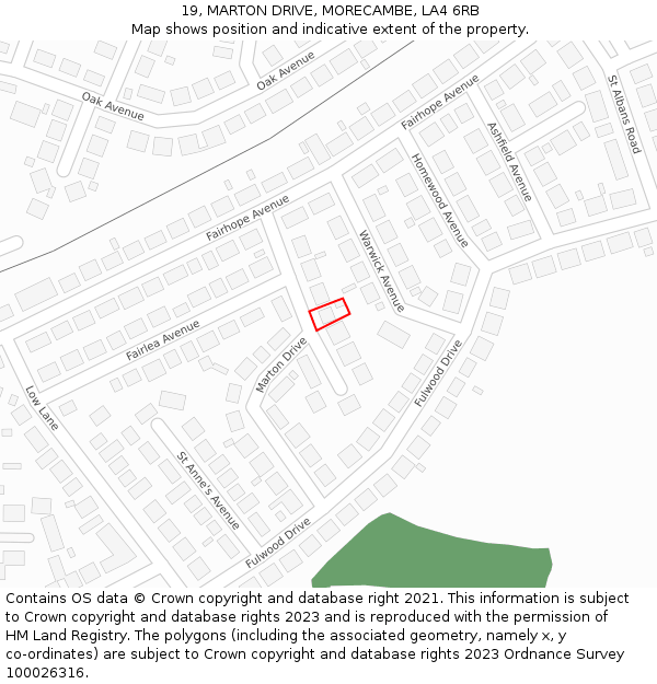 19, MARTON DRIVE, MORECAMBE, LA4 6RB: Location map and indicative extent of plot