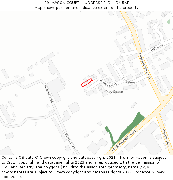 19, MASON COURT, HUDDERSFIELD, HD4 5NE: Location map and indicative extent of plot