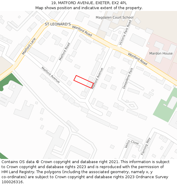 19, MATFORD AVENUE, EXETER, EX2 4PL: Location map and indicative extent of plot