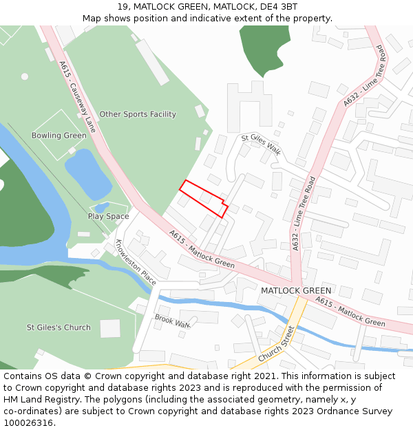 19, MATLOCK GREEN, MATLOCK, DE4 3BT: Location map and indicative extent of plot