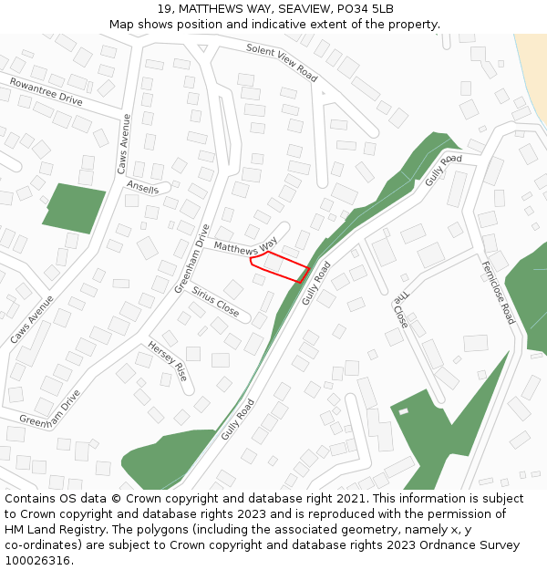 19, MATTHEWS WAY, SEAVIEW, PO34 5LB: Location map and indicative extent of plot