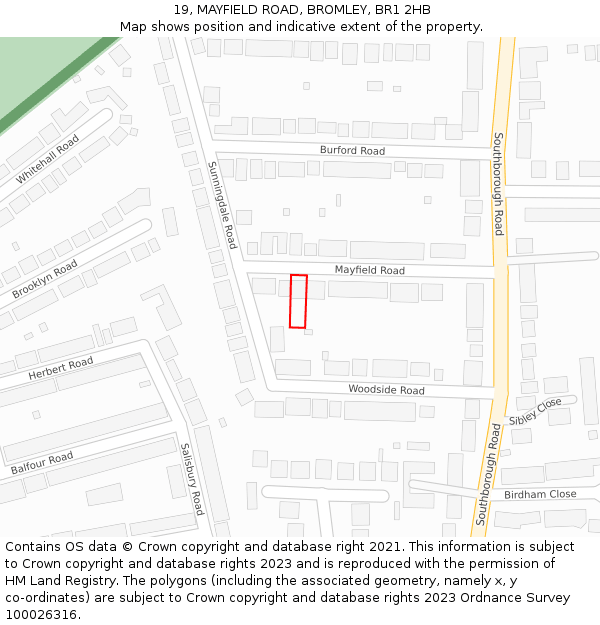 19, MAYFIELD ROAD, BROMLEY, BR1 2HB: Location map and indicative extent of plot