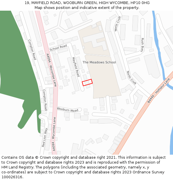 19, MAYFIELD ROAD, WOOBURN GREEN, HIGH WYCOMBE, HP10 0HG: Location map and indicative extent of plot