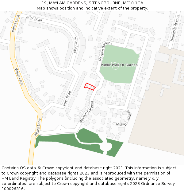 19, MAYLAM GARDENS, SITTINGBOURNE, ME10 1GA: Location map and indicative extent of plot