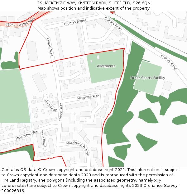 19, MCKENZIE WAY, KIVETON PARK, SHEFFIELD, S26 6QN: Location map and indicative extent of plot