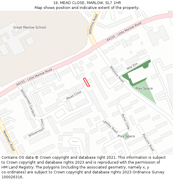 19, MEAD CLOSE, MARLOW, SL7 1HR: Location map and indicative extent of plot