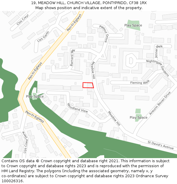 19, MEADOW HILL, CHURCH VILLAGE, PONTYPRIDD, CF38 1RX: Location map and indicative extent of plot