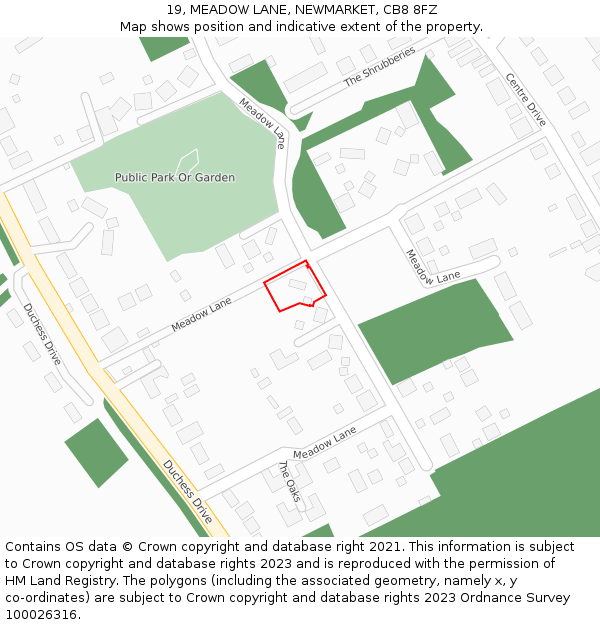 19, MEADOW LANE, NEWMARKET, CB8 8FZ: Location map and indicative extent of plot