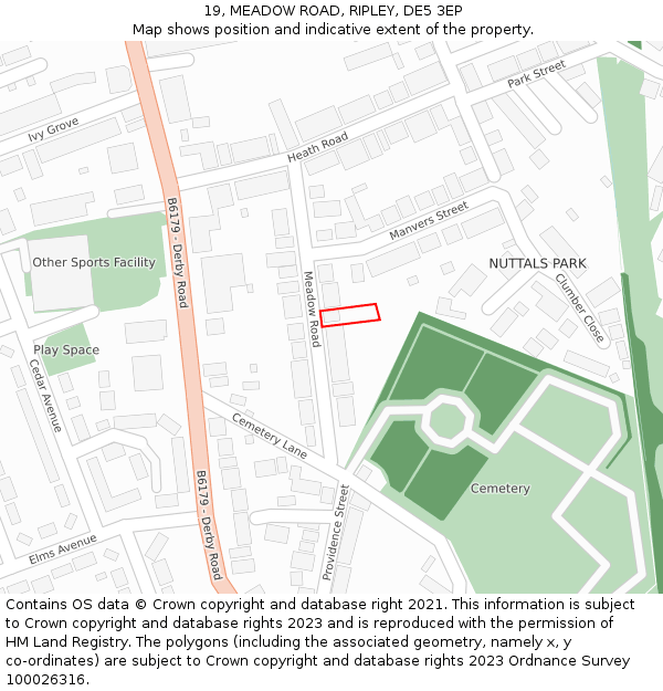 19, MEADOW ROAD, RIPLEY, DE5 3EP: Location map and indicative extent of plot