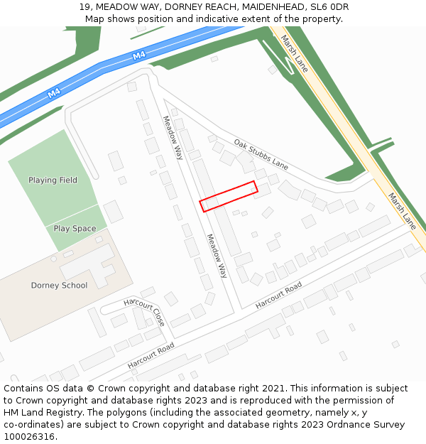 19, MEADOW WAY, DORNEY REACH, MAIDENHEAD, SL6 0DR: Location map and indicative extent of plot