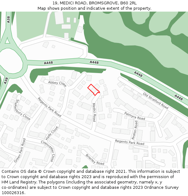 19, MEDICI ROAD, BROMSGROVE, B60 2RL: Location map and indicative extent of plot