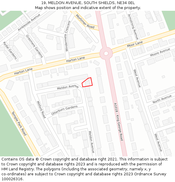 19, MELDON AVENUE, SOUTH SHIELDS, NE34 0EL: Location map and indicative extent of plot