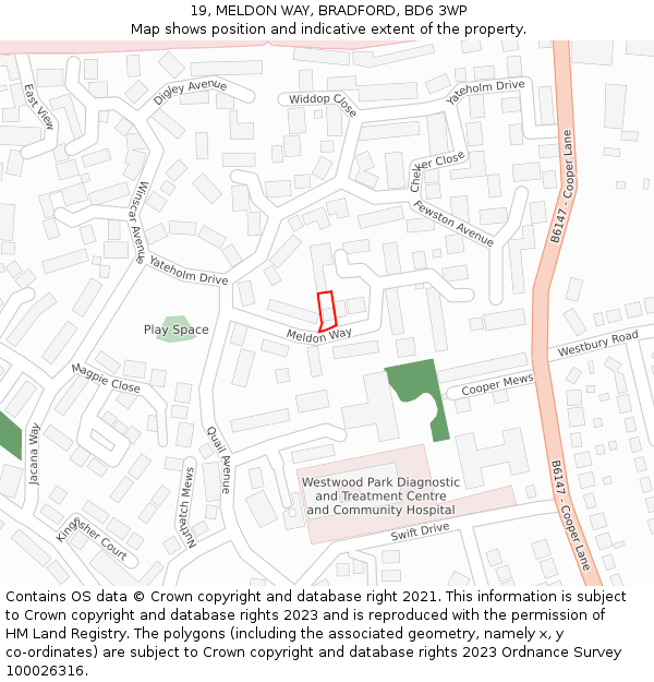 19, MELDON WAY, BRADFORD, BD6 3WP: Location map and indicative extent of plot