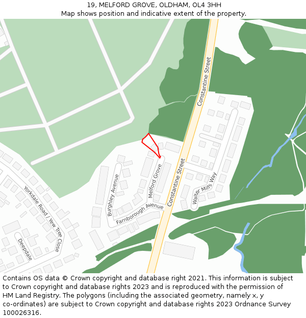 19, MELFORD GROVE, OLDHAM, OL4 3HH: Location map and indicative extent of plot