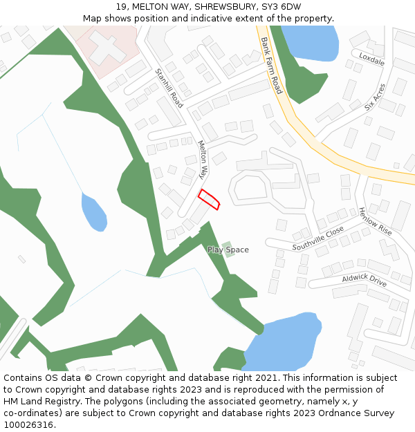 19, MELTON WAY, SHREWSBURY, SY3 6DW: Location map and indicative extent of plot