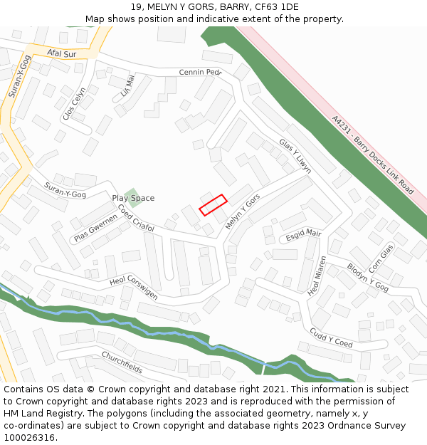 19, MELYN Y GORS, BARRY, CF63 1DE: Location map and indicative extent of plot