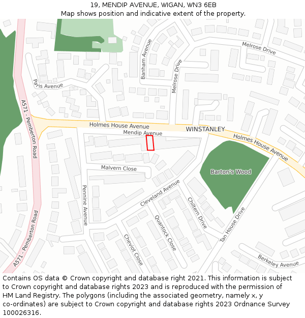 19, MENDIP AVENUE, WIGAN, WN3 6EB: Location map and indicative extent of plot