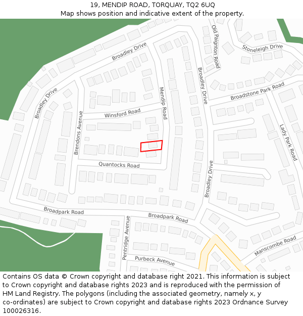 19, MENDIP ROAD, TORQUAY, TQ2 6UQ: Location map and indicative extent of plot