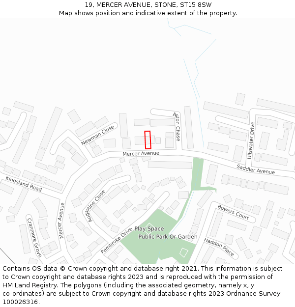 19, MERCER AVENUE, STONE, ST15 8SW: Location map and indicative extent of plot