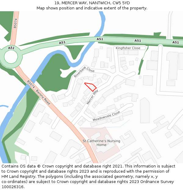 19, MERCER WAY, NANTWICH, CW5 5YD: Location map and indicative extent of plot