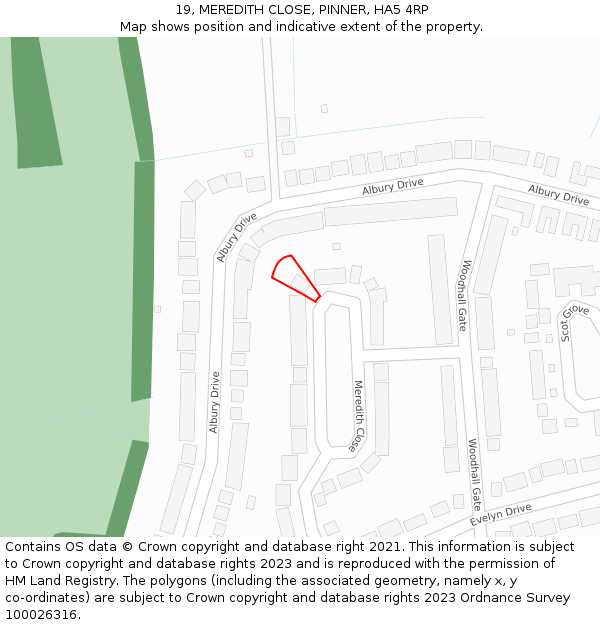 19, MEREDITH CLOSE, PINNER, HA5 4RP: Location map and indicative extent of plot