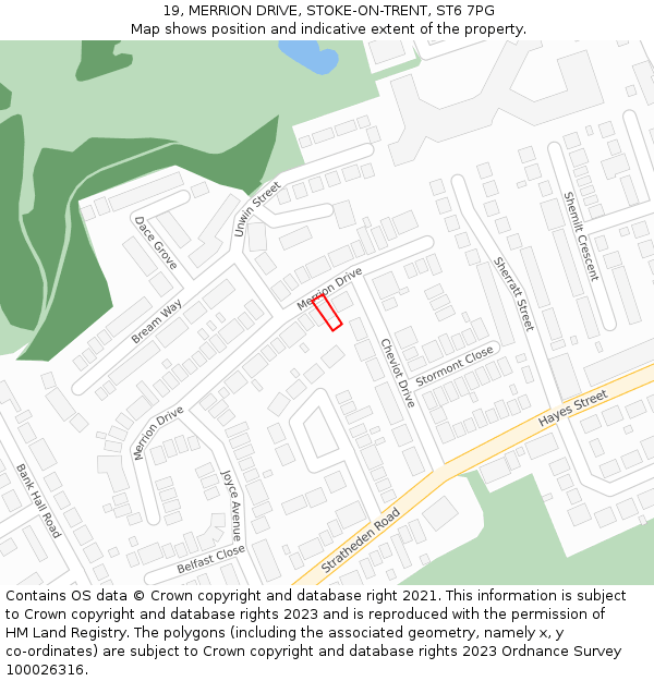 19, MERRION DRIVE, STOKE-ON-TRENT, ST6 7PG: Location map and indicative extent of plot