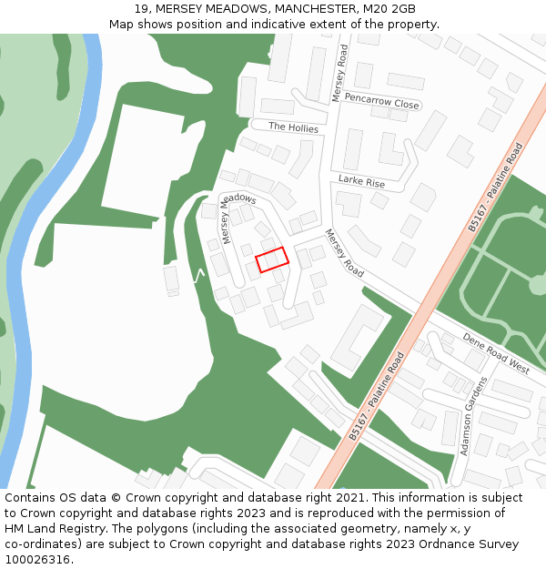 19, MERSEY MEADOWS, MANCHESTER, M20 2GB: Location map and indicative extent of plot