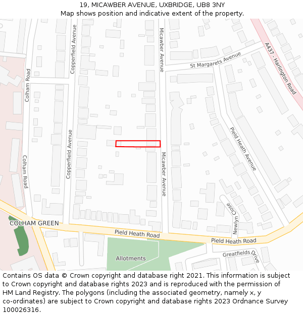 19, MICAWBER AVENUE, UXBRIDGE, UB8 3NY: Location map and indicative extent of plot