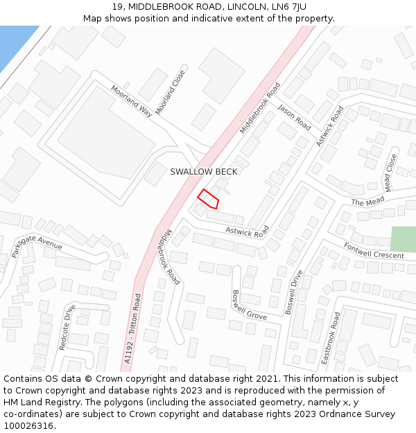 19, MIDDLEBROOK ROAD, LINCOLN, LN6 7JU: Location map and indicative extent of plot