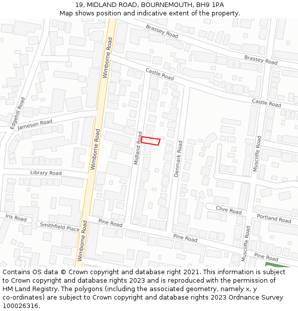 19, MIDLAND ROAD, BOURNEMOUTH, BH9 1PA: Location map and indicative extent of plot
