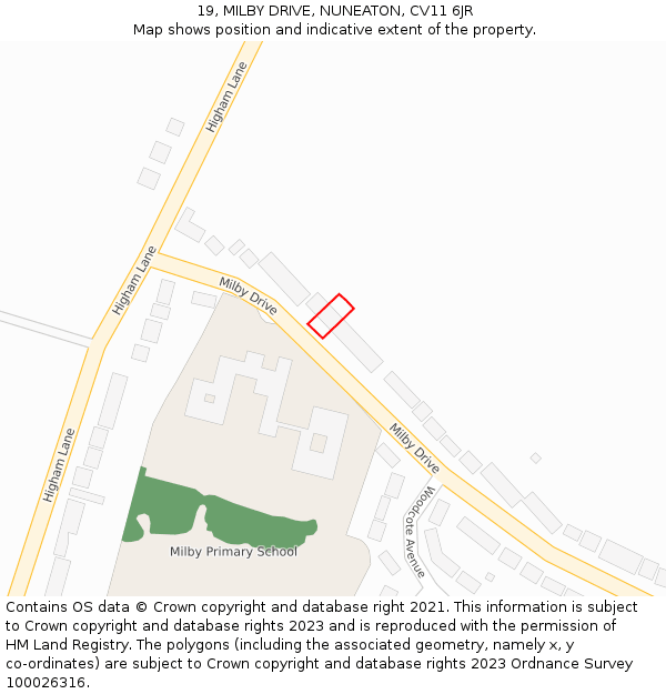19, MILBY DRIVE, NUNEATON, CV11 6JR: Location map and indicative extent of plot