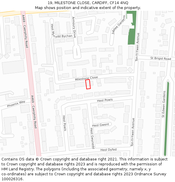 19, MILESTONE CLOSE, CARDIFF, CF14 4NQ: Location map and indicative extent of plot