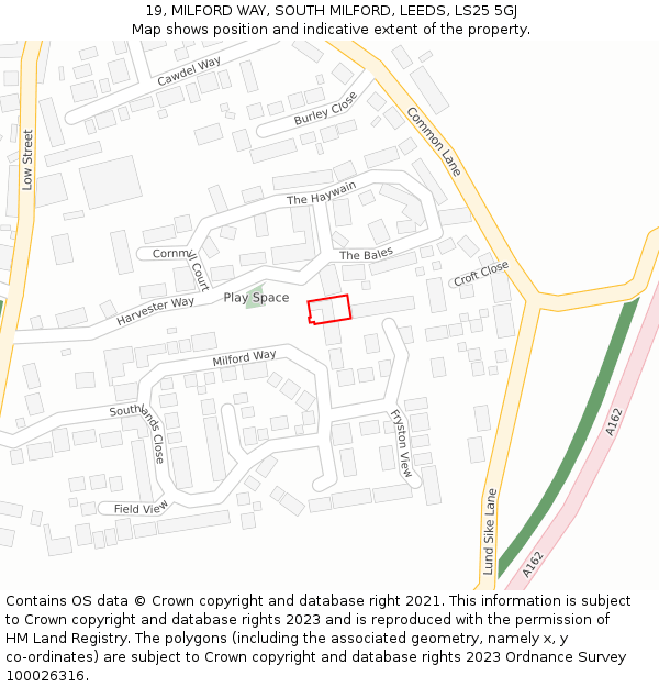 19, MILFORD WAY, SOUTH MILFORD, LEEDS, LS25 5GJ: Location map and indicative extent of plot