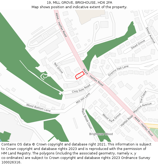 19, MILL GROVE, BRIGHOUSE, HD6 2FA: Location map and indicative extent of plot