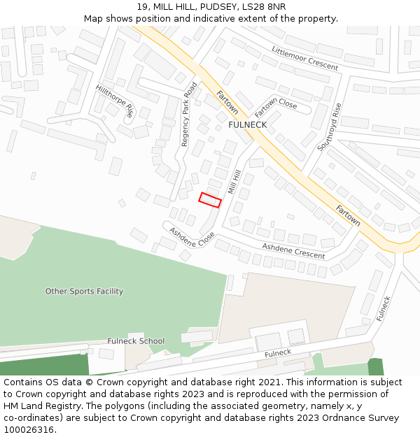 19, MILL HILL, PUDSEY, LS28 8NR: Location map and indicative extent of plot