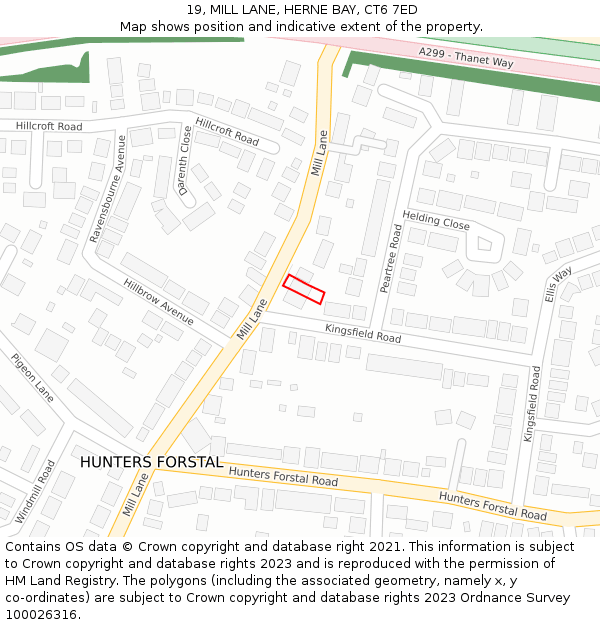 19, MILL LANE, HERNE BAY, CT6 7ED: Location map and indicative extent of plot