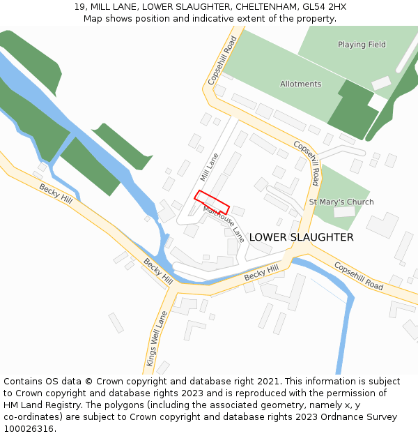 19, MILL LANE, LOWER SLAUGHTER, CHELTENHAM, GL54 2HX: Location map and indicative extent of plot