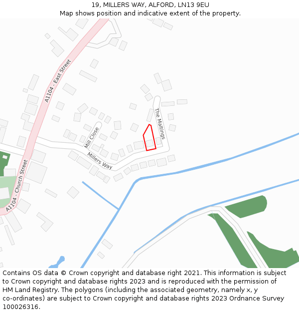 19, MILLERS WAY, ALFORD, LN13 9EU: Location map and indicative extent of plot