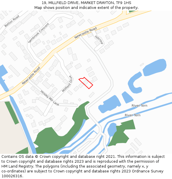 19, MILLFIELD DRIVE, MARKET DRAYTON, TF9 1HS: Location map and indicative extent of plot