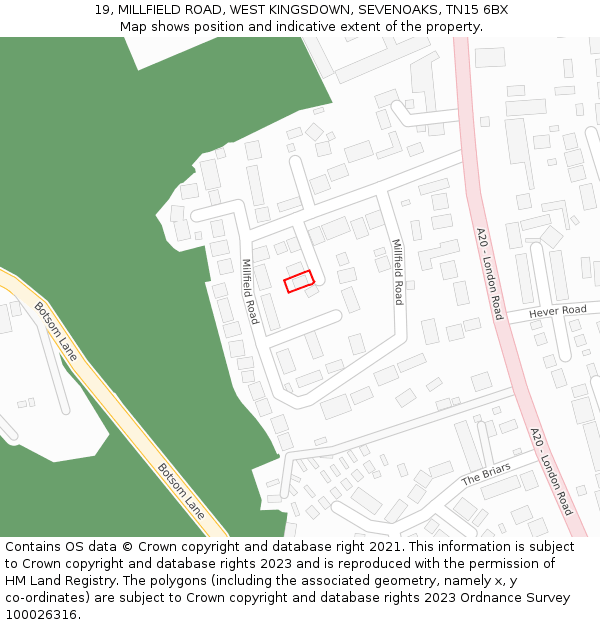 19, MILLFIELD ROAD, WEST KINGSDOWN, SEVENOAKS, TN15 6BX: Location map and indicative extent of plot