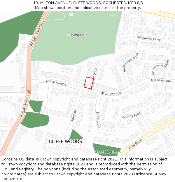 19, MILTON AVENUE, CLIFFE WOODS, ROCHESTER, ME3 8JS: Location map and indicative extent of plot