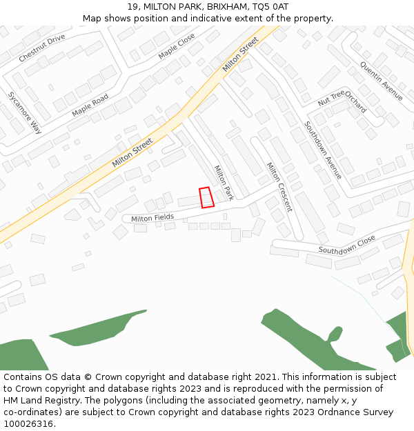 19, MILTON PARK, BRIXHAM, TQ5 0AT: Location map and indicative extent of plot