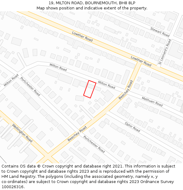 19, MILTON ROAD, BOURNEMOUTH, BH8 8LP: Location map and indicative extent of plot