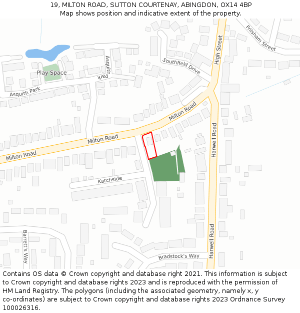 19, MILTON ROAD, SUTTON COURTENAY, ABINGDON, OX14 4BP: Location map and indicative extent of plot