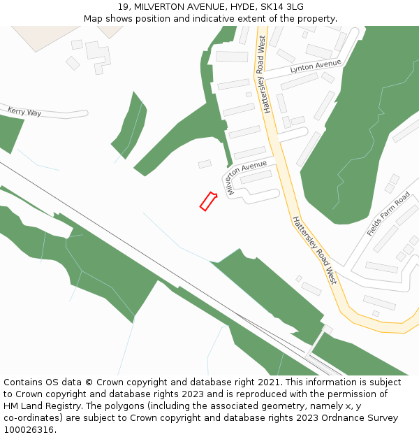 19, MILVERTON AVENUE, HYDE, SK14 3LG: Location map and indicative extent of plot