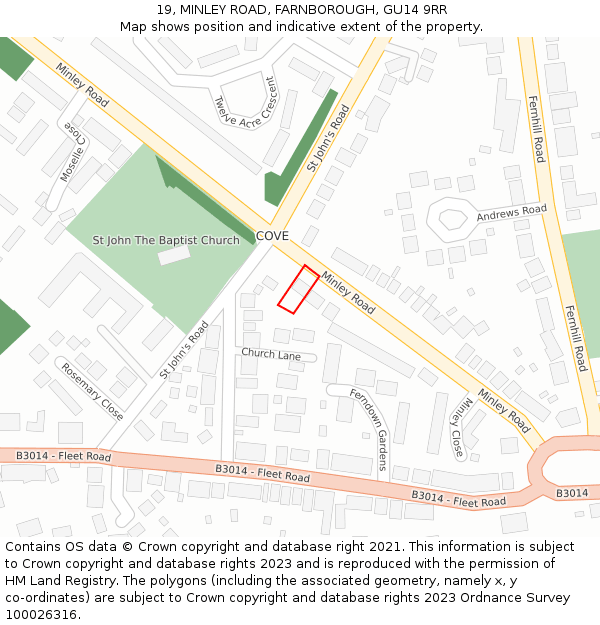 19, MINLEY ROAD, FARNBOROUGH, GU14 9RR: Location map and indicative extent of plot