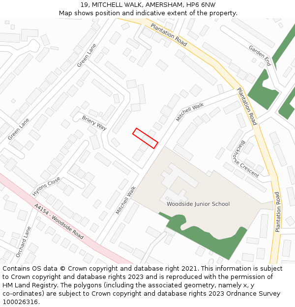 19, MITCHELL WALK, AMERSHAM, HP6 6NW: Location map and indicative extent of plot