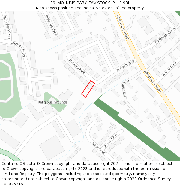 19, MOHUNS PARK, TAVISTOCK, PL19 9BL: Location map and indicative extent of plot