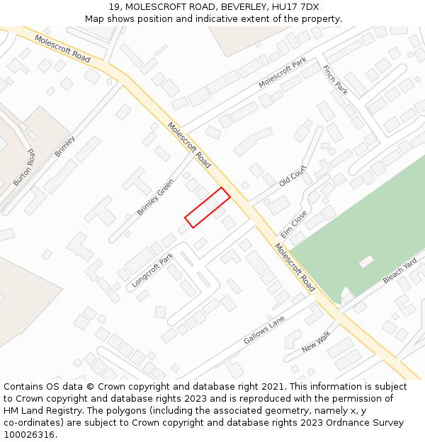 19, MOLESCROFT ROAD, BEVERLEY, HU17 7DX: Location map and indicative extent of plot